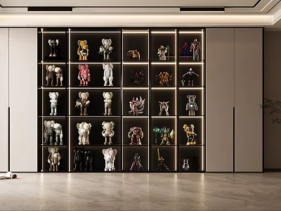 Modern Decorative Cabinet With Open Shelves Displaying Collectible Figures And LED Lighting 3d model