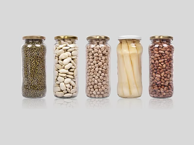 Glass Spice Jars With Mung Beans White Beans And Red Beans For Kitchen Storage 3d model