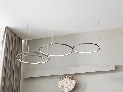 Modern Circular Chandeliers With Gold Metal Frame And LED Light In Minimalist Interior 3d model
