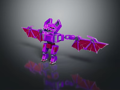 Purple Bat Winged Robot Game Movie Character Standing With Spread Wings 3d model