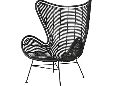 Black Woven Rattan Leisure Chair With Curved Backrest And Metal Support Legs 3d model