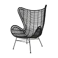 Black Woven Rattan Leisure Chair With Curved Backrest And Metal Support Legs