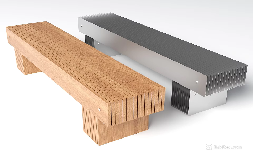 Contemporary Wooden And Metal Landscape Benches With Sleek Design For Outdoor Parks 3d model 