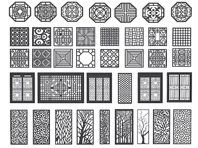 Traditional Carved Window Designs With Intricate Patterns And Various Styles 3d model