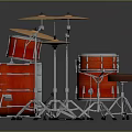Red Household Musical Drum Set With Multiple Drums Cymbals And Metal Stands
