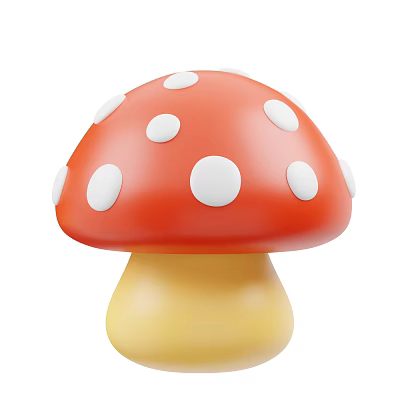 Cute Mushroom Shaped Bonsai Pot Plant With Red Cap White Spots And Yellow Stem 3d model