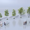 Different Tree Sizes Showcasing Growth Stages With People Observing in Open Area 3d model