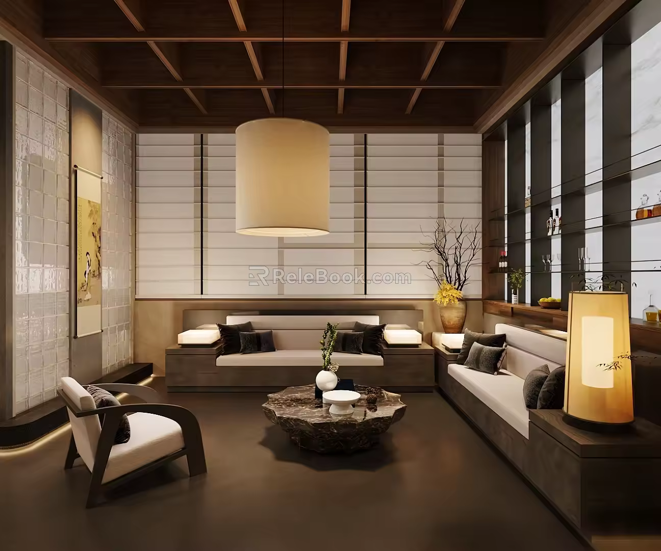 New Chinese Reception Room New Chinese Sofa Tea Table Middle Ancient Style Reception Room Meeting Area Middle Ancient Style Rest Area Negotiation Room 3d model