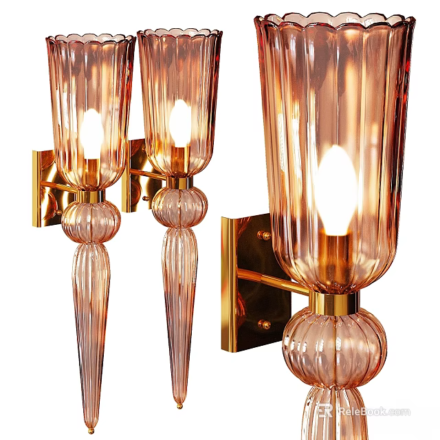 Modern Gold Metal Glass Wall Lamp With Elegant Transparent Shade Design 3d model 