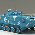 Blue Military Tank With Camouflage Pattern Detailed Tracks And Top Equipment Wheels