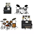 Colorful Instruments and Art Supplies with Piano Drum Set and Painting Tools