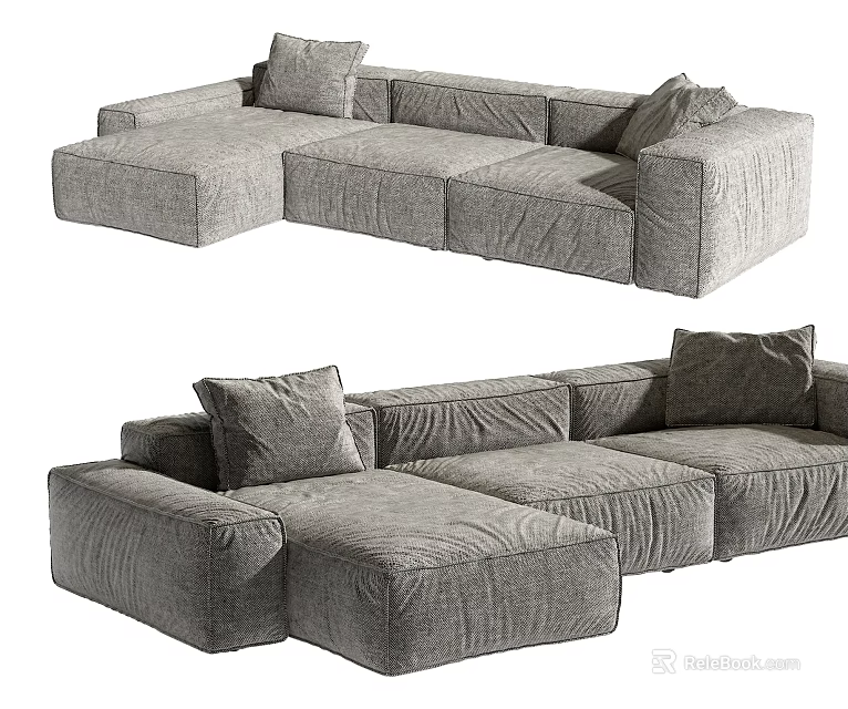 Comfortable Gray Fabric Sectional Sofa With Modular Structure And Plush Cushions 3d model