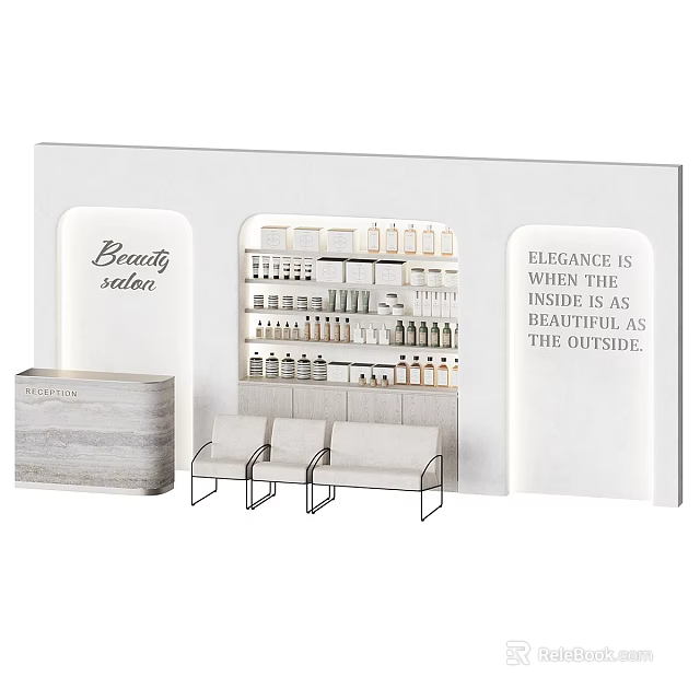 Beauty Salon Front Desk Reception With Elegant Seating And Beauty Products 3d model 