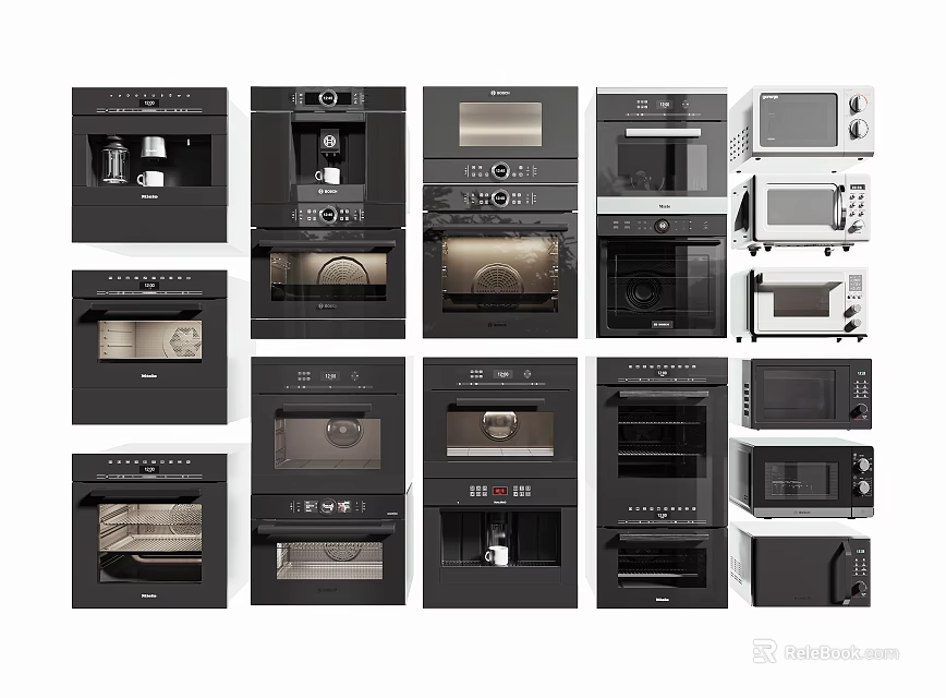Various Modern Kitchen Appliances Including Ovens And Microwaves With Sleek Designs For Home Use 3d model 