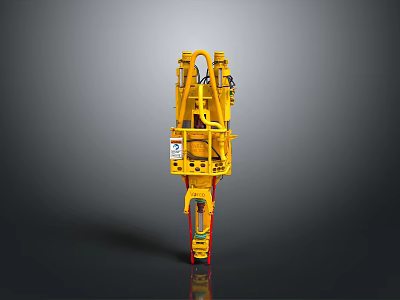 Industrial Yellow Mechanical Structure With Red Base And Multiple Connecting Parts 3d model