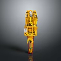 Industrial Yellow Mechanical Structure With Red Base And Multiple Connecting Parts 3d model