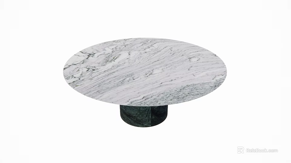Modern Round Natural Marble Top Table and Chair Set with Sturdy Dark Base 3d model 