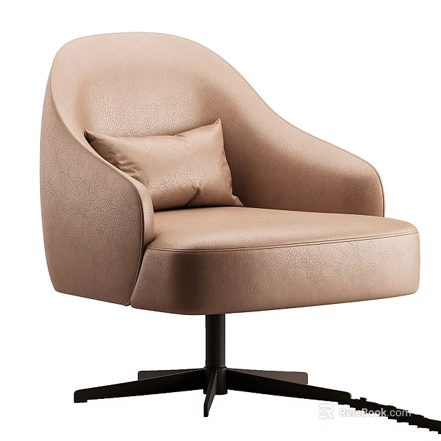 Light Brown Leather Accent Chair With Pillow Armrest And Swivel Base 3d model 