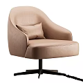 Light Brown Leather Accent Chair With Pillow Armrest And Swivel Base