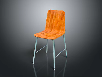 Modern Orange Wooden Chair Furniture With Sleek Metal Legs And Curved Seat Design 3d model