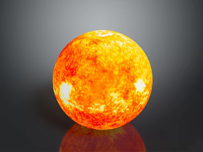 Realistic Sun Sphere With Orange Glow Detailed Surface Texture And Reflective Base 3d model