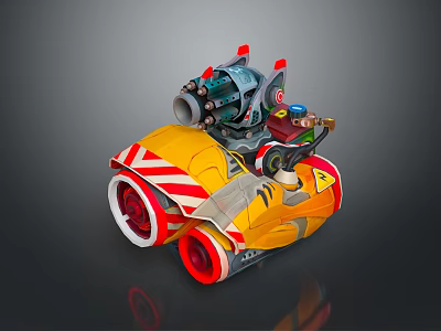 Cartoon Style Tank With Yellow Body Red White Stripes Red Wheels And Top Cannon 3d model