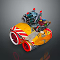 Cartoon Style Tank With Yellow Body Red White Stripes Red Wheels And Top Cannon