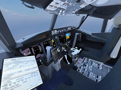 Advanced Commercial Aviation Equipment in Aircraft Cockpit with Control Panels and Displays 3d model