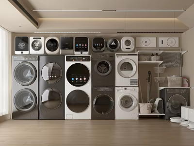 Various Models Of Washing Machines With Front Load Design In Black White Colors 3d model