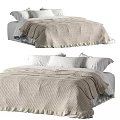 Modern Double Bed with Linen Bedspread and White Pillows in Neutral Toned Bedroom Interior