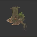 Modern Scene With Ancient Stone Walls Overgrown By Vines Moss And Broken Stones