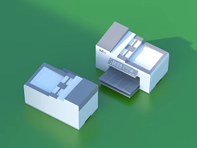 Modern Office Appliances With White And Gray Design On Green Background 3d model