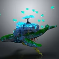 Cartoon Whale Scene With Island Glowing Tree Swimming Fish And Bubbles
