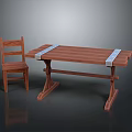 Wooden Dining Table Set With Metal Strips Sturdy Legs And Matching Chair