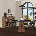 Modern Middle Ancient Dining Table and Chair Combination Round Middle Ancient Leisure Table and Chair Combination Sideboard Restaurant Solid Wood Dining Table and Chair Leisure Table and Chair Negotiation Table and Chair 3d model