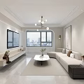 Modern Minimalist Living And Dining Area Interior Design With Partition Cabinet And Lighting Fixtures