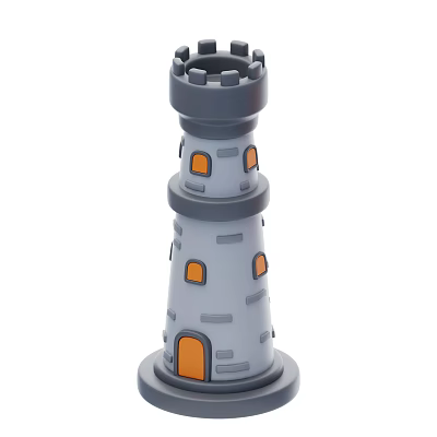 Cartoon Style Castle Tower with Gray Walls Orange Windows and Crenellated Top 3d model