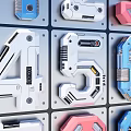 3D Numbers In Mechanical Design With Colorful Details And Geometric Shapes