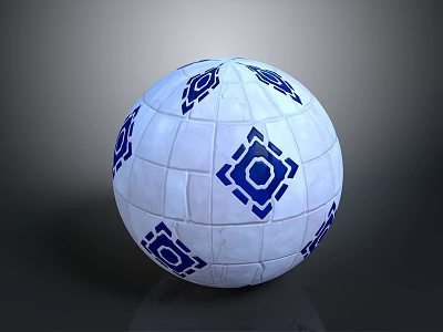 White Sphere Decorative Device With Blue Geometric Patterns On Surface 3d model