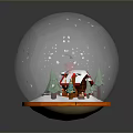 Winter Snow Globe Scene With Small House Snowman Christmas Trees And Orange Base