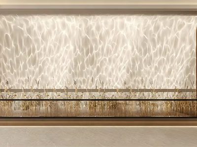 Light Colored Wavy Textured Wall With Gold Plant Decor And Modern Frame 3d model