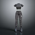 Stylish Cropped Gray T shirt With Gray Cargo Pants And Black Boots