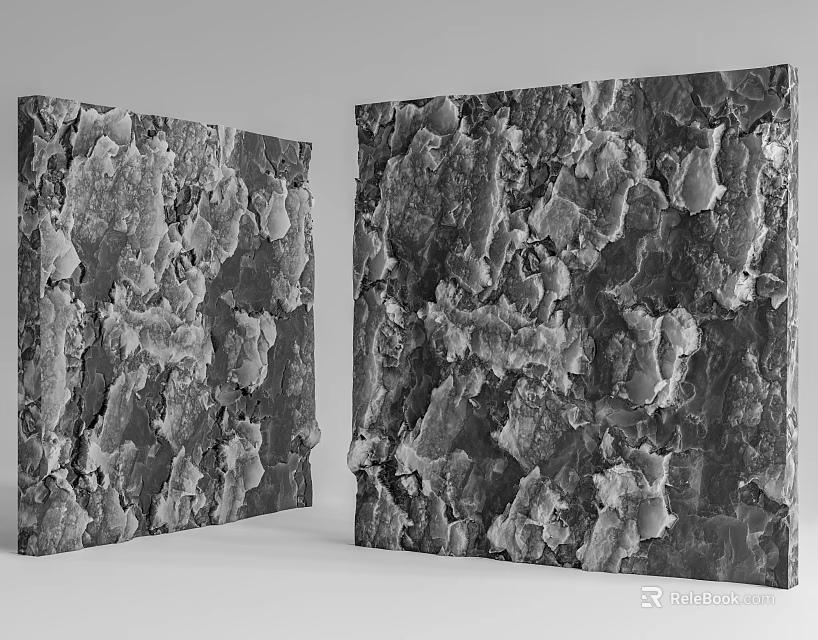Black and Gray Background Wall with Natural Bark Texture Two Panels Design 3d model 