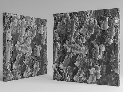 Black and Gray Background Wall with Natural Bark Texture Two Panels Design 3d model