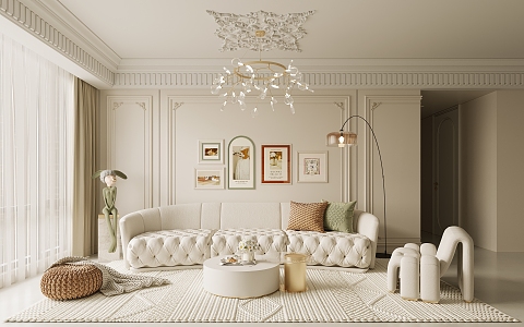 French Living Room Cream Home Living Room Cream Sofa 3d model