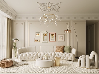 French Living Room Cream Home Living Room Cream Sofa 3d model