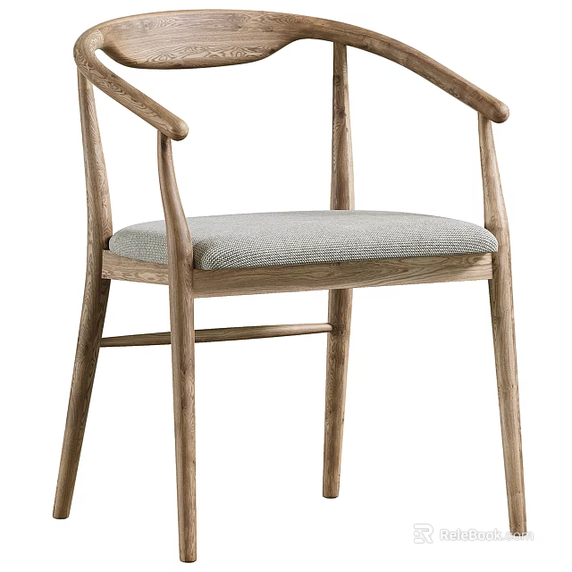 Modern Wooden Armchair With Comfortable Fabric Cushion And Solid Wood Armrests 3d model 