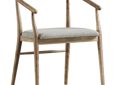 Modern Wooden Armchair With Comfortable Fabric Cushion And Solid Wood Armrests 3d model