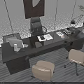 Modern Office Desk With Two Chairs Table Lamp Wall Art Green Plant And White Walls