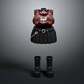 Red Skull Print Top With Black Pleated Skirt And Gothic Style Boots